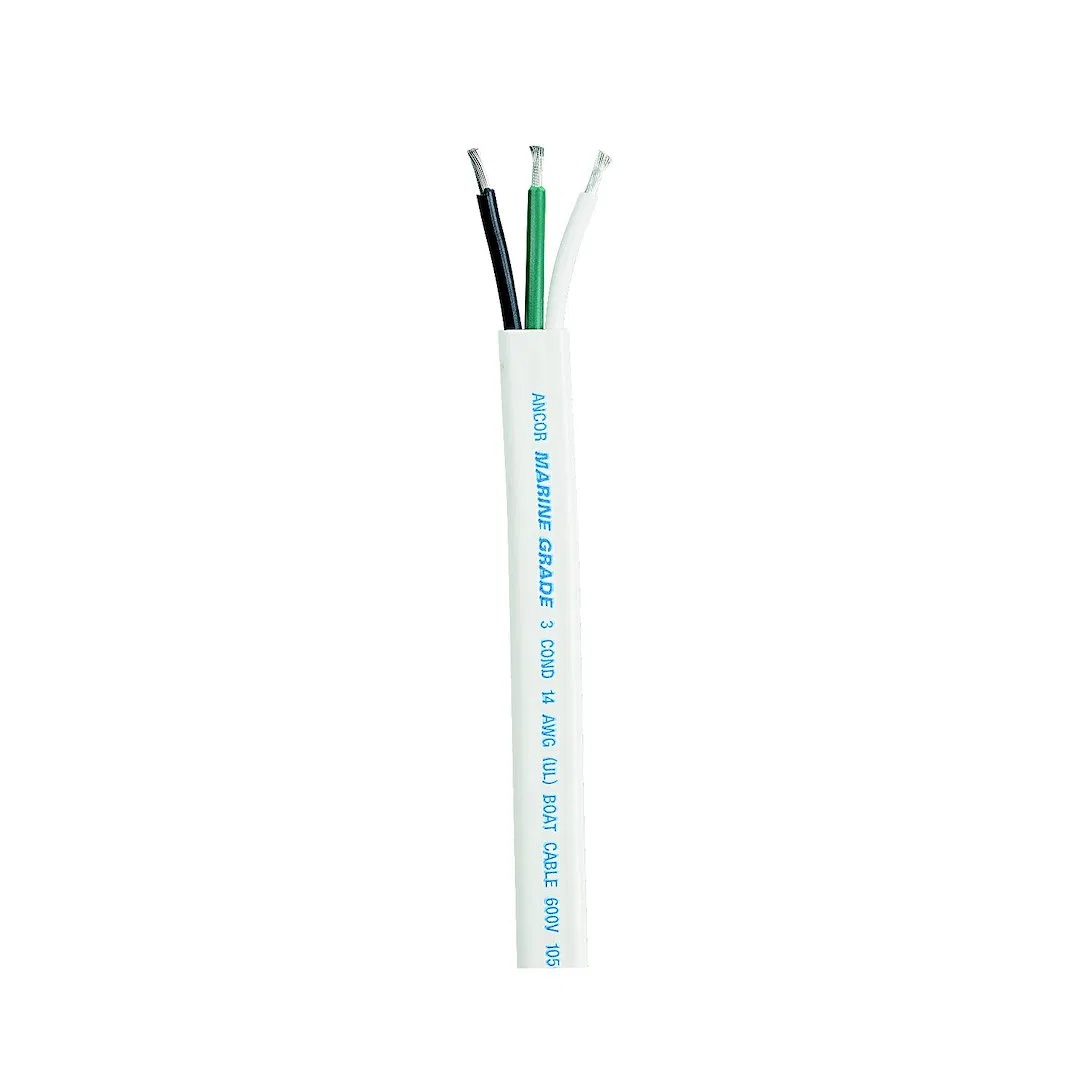 130910 – ANCOR Triplex Wire, Stranded Conductor 8/3 AWG Flat Encasement 100 Foot Length White/ Black/ Green Tinned Co...
